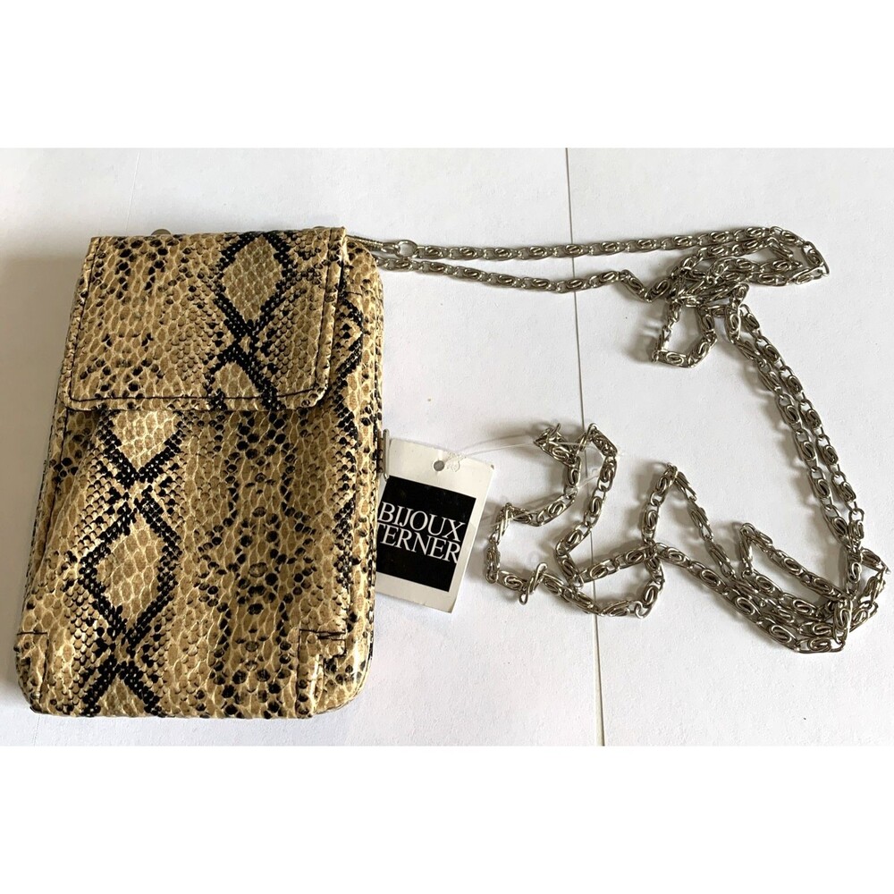 Bijoux Terner Retro Disc Clutch Faux Snakeskin Shoulder Bag 24" Chain New Y2K